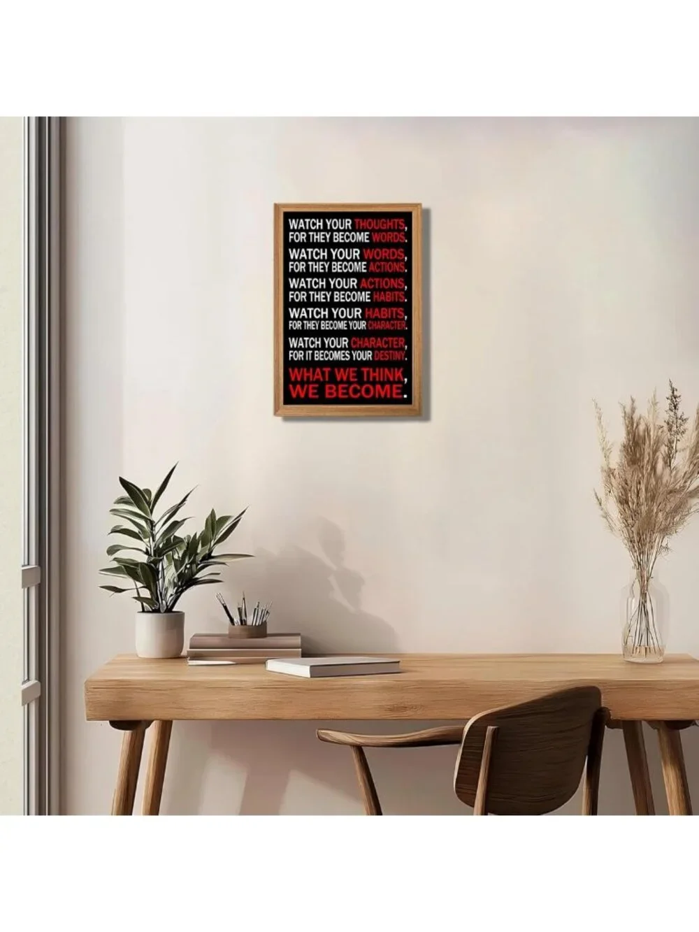 Framed Motivational Poster - 'Watch Your Thoughts' 12x16 Wall Art for Office